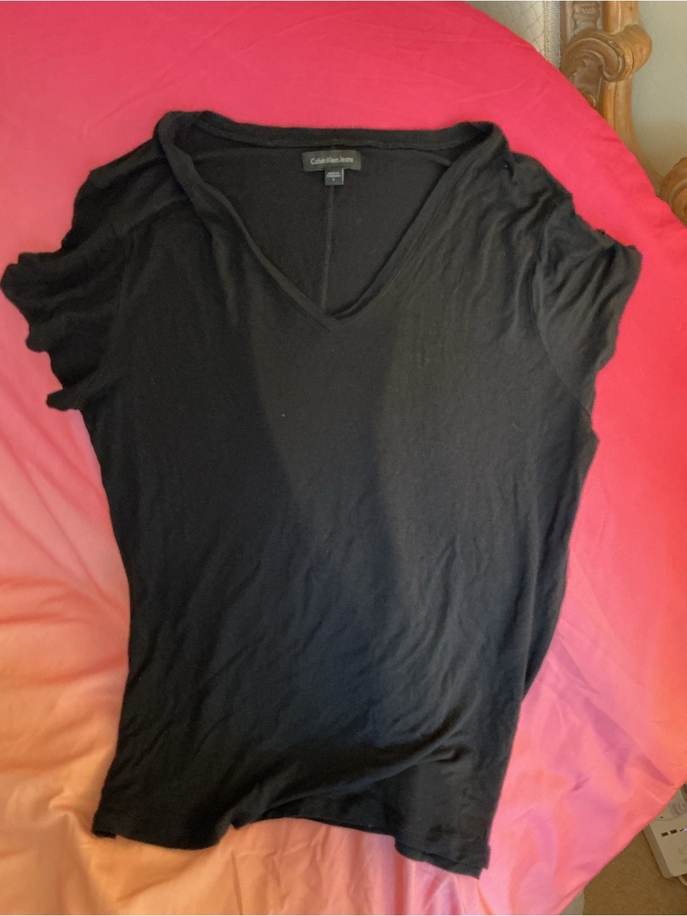 Calvin Klein Jeans Black V-Neck Short Sleeve Tee Size Large